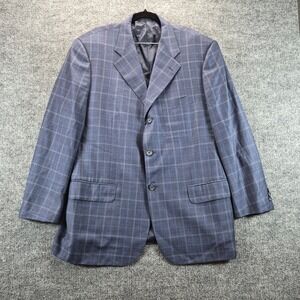 Corneliani Sport Coat Super 130s Wool Plaid 54 Blue Mens